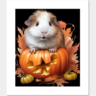 Cute Halloween Guinea Pig With Pumpkin Funny Halloween Gifts For Guinea Pigs Lover Posters and Art